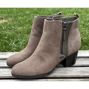 Liz Claiborne Boots Womens Size 8.5 Taupe Ankle‎ Booties Side Zip Block Heel